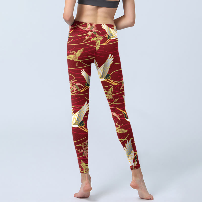 Buddha Stones Flying Cranes Slender Branches Print Gym Leggings Women's Yoga Pants - image 6