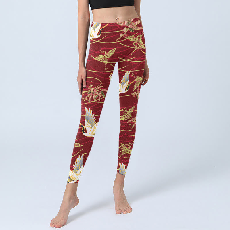 Buddha Stones Flying Cranes Slender Branches Print Gym Leggings Women's Yoga Pants - image 5