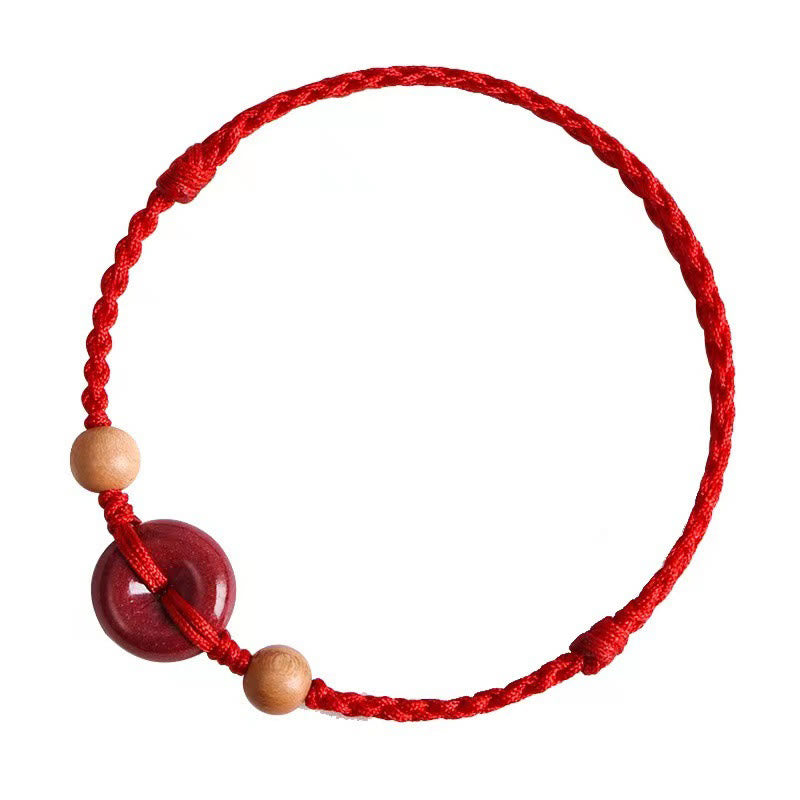 Buddha Stones Peach Wood Peace Buckle Cinnabar Wealth String Bracelet Anklet - image 3