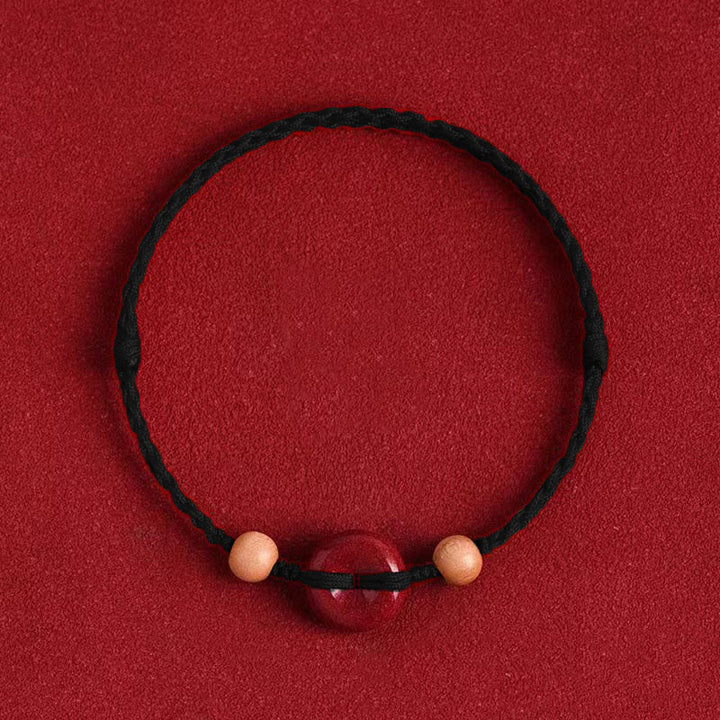 Buddha Stones Peach Wood Peace Buckle Cinnabar Wealth String Bracelet Anklet - Black Rope - Anklet(Anklet Circumference 21-22cm) - image 11