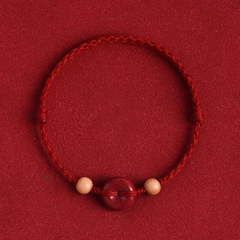 Buddha Stones Peach Wood Peace Buckle Cinnabar Wealth String Bracelet Anklet - Dark Red Rope - Anklet(Anklet Circumference 21-22cm) - image 10