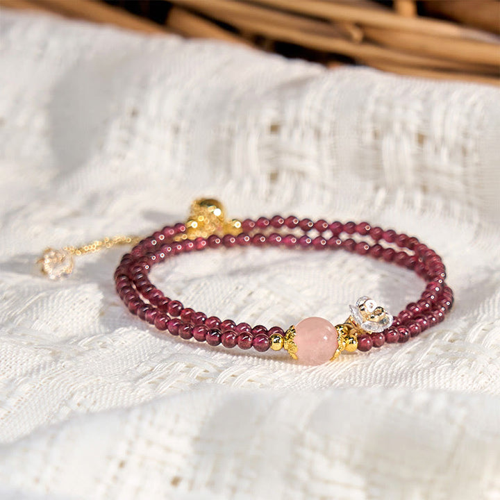 Buddha Stones Natural Flower Garnet Pink Crystal Calm Double Wrap Bracelet - image 2