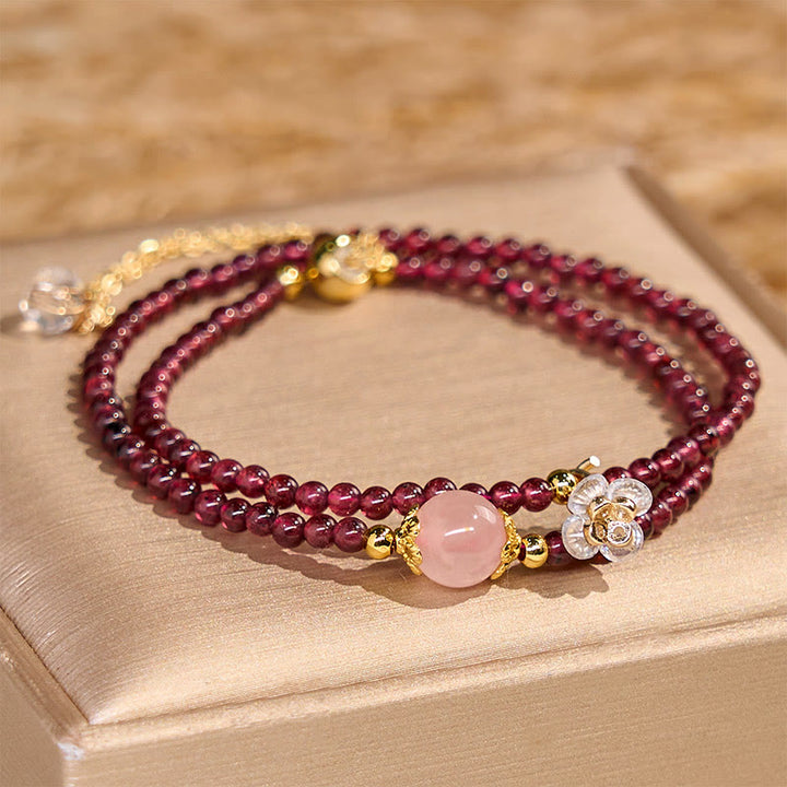 Buddha Stones Natural Flower Garnet Pink Crystal Calm Double Wrap Bracelet - image 1
