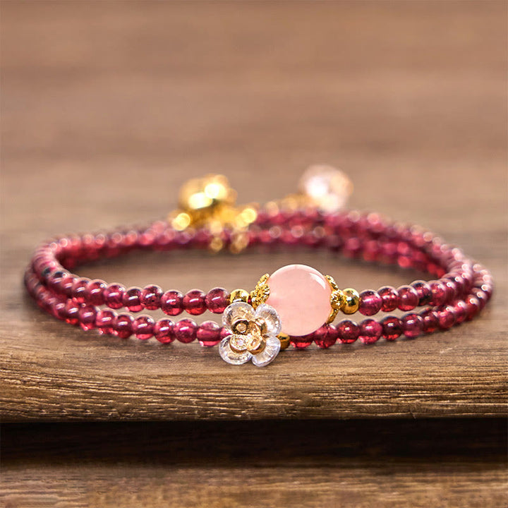 Buddha Stones Natural Flower Garnet Pink Crystal Calm Double Wrap Bracelet - Garnet(Wrist Circumference:15-16cm) - image 0