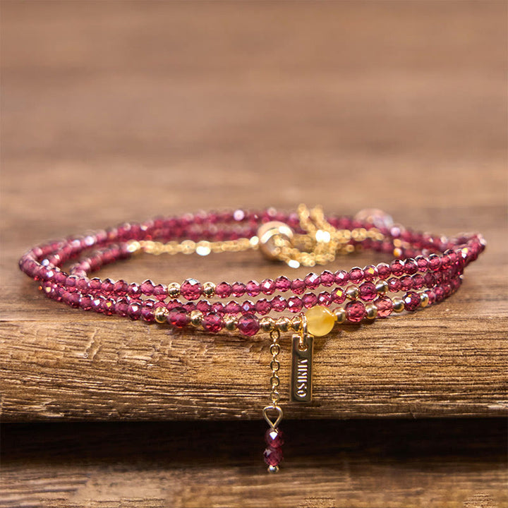 Buddha Stones Small Natural Garnet Passion Triple Wrap Bracelet - image 1