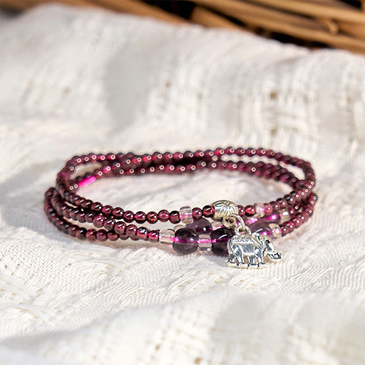 Buddha Stones Natural Garnet Elephant Abacus Lucky Bag PiXiu Protection Triple Wrap Bracelet - image 3