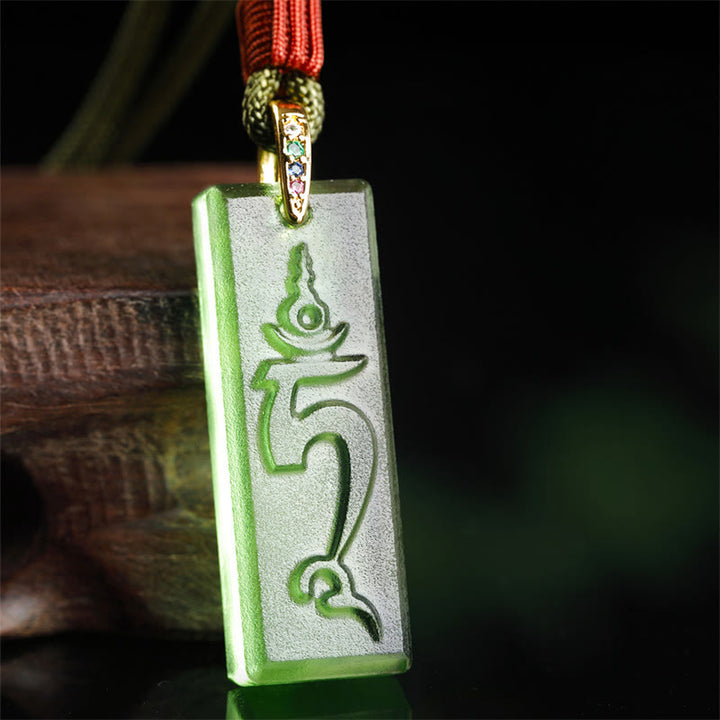 Buddha Stones Tibetan Green Tara Medicine Buddha Sanskrit Pattern Liuli Crystal Protection Necklace Pendant - Green Tara - image 0
