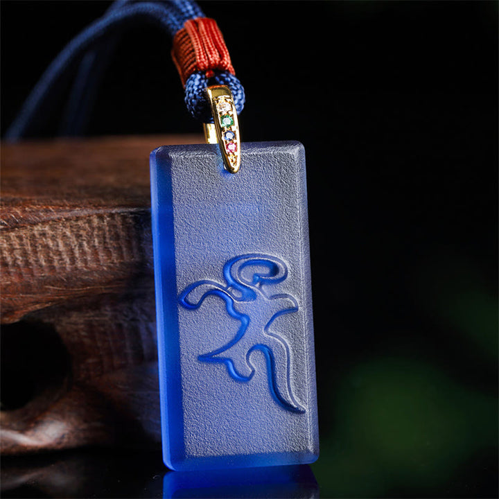 Buddha Stones Tibetan Green Tara Medicine Buddha Sanskrit Pattern Liuli Crystal Protection Necklace Pendant - Medicine Buddha - image 3