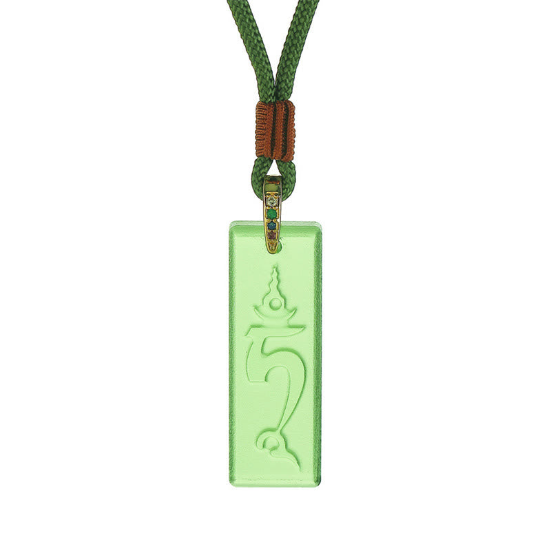 Buddha Stones Tibetan Green Tara Medicine Buddha Sanskrit Pattern Liuli Crystal Protection Necklace Pendant - image 1