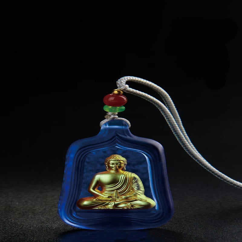 Buddha Stones Tibetan Medicine Buddha Liuli Crystal Compassion Serenity Necklace Pendant - Blue Medicine Buddha Rope - image 2