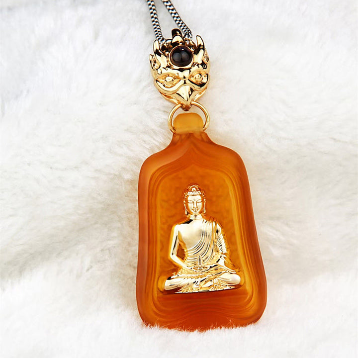Buddha Stones Tibetan Medicine Buddha Liuli Crystal Compassion Serenity Necklace Pendant - Yellow Medicine Buddha Chain - image 12