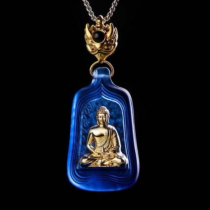 Buddha Stones Tibetan Medicine Buddha Liuli Crystal Compassion Serenity Necklace Pendant - Blue Medicine Buddha Chain - image 0