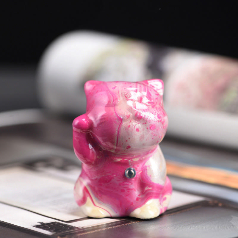 Buddha Stones Cute Mini Cat Rosewood Lacquer Craft Warmth Decoration Random Color(Blind Box) - Pink Series(Random Pink Color) - image 2