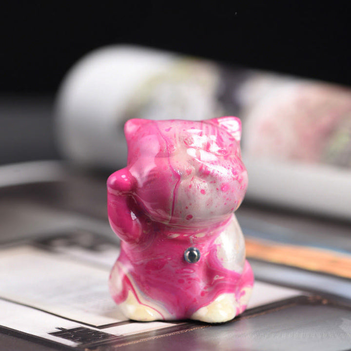 Buddha Stones Cute Mini Cat Rosewood Lacquer Craft Warmth Decoration Random Color(Blind Box) - Pink Series(Random Pink Color) - image 2