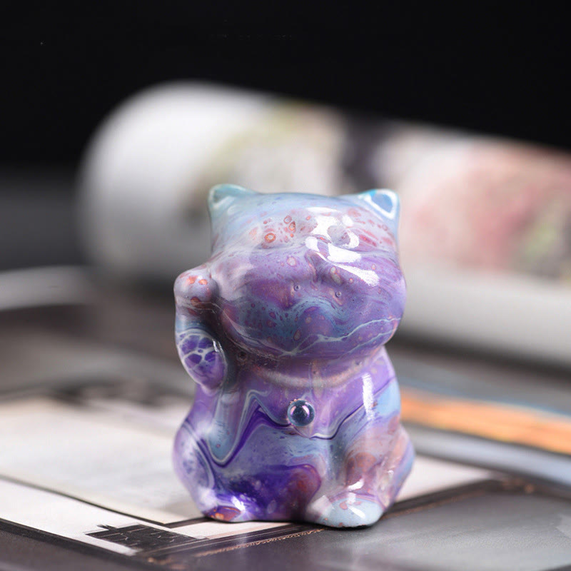 Buddha Stones Cute Mini Cat Rosewood Lacquer Craft Warmth Decoration Random Color(Blind Box) - Purple Series(Random Green Color) - image 10