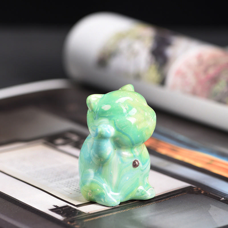 Buddha Stones Cute Mini Cat Rosewood Lacquer Craft Warmth Decoration Random Color(Blind Box) - image 9