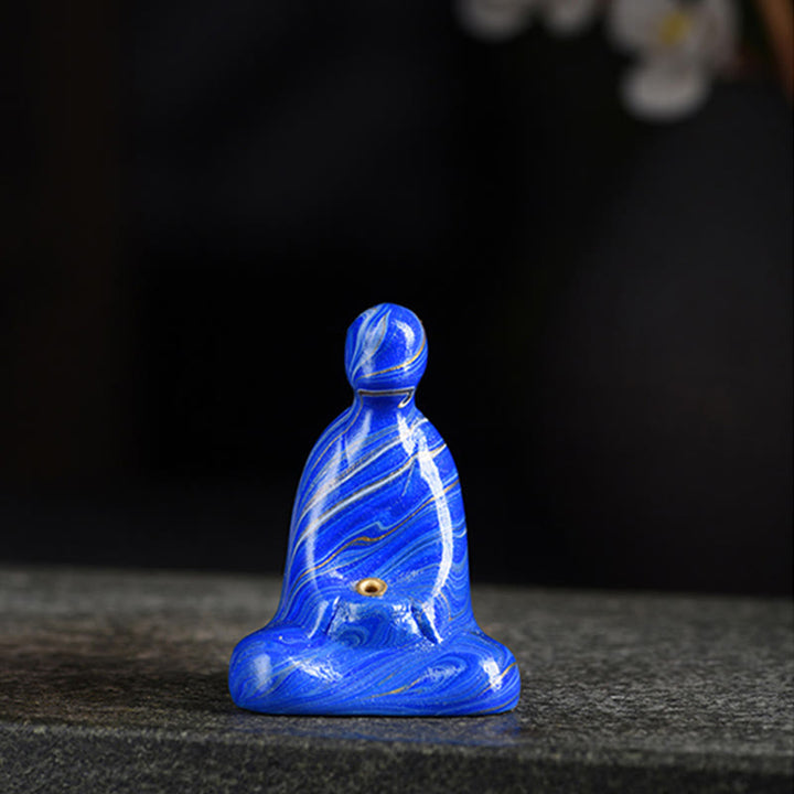 Buddha Stones Mini Formless Buddha Ebony Wood Lacquer Craft Peace Incense Stick Holder Decoration - Blue(Random Blue Color) - image 10