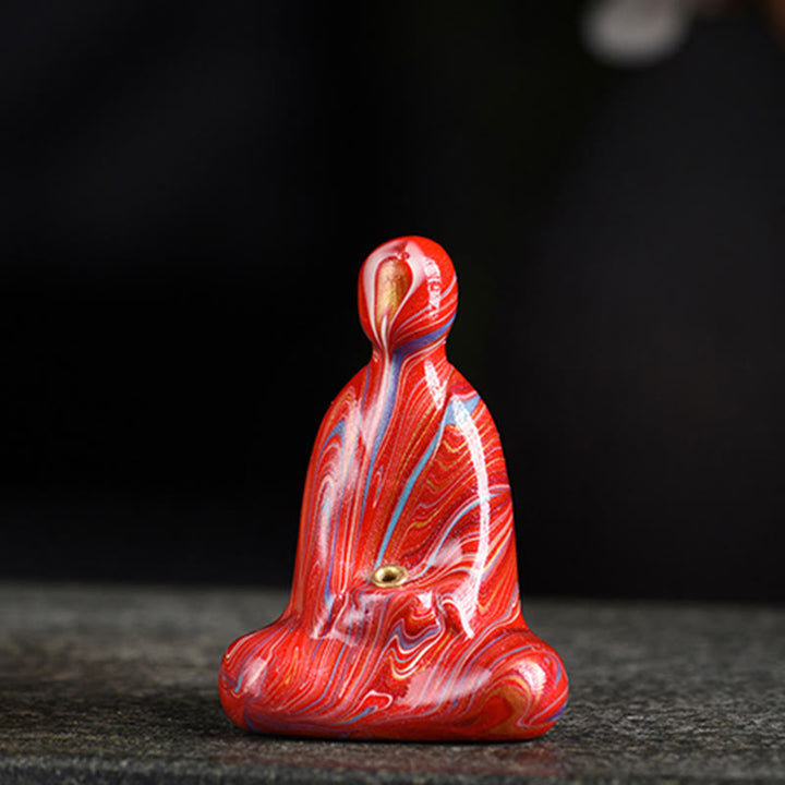 Buddha Stones Mini Formless Buddha Ebony Wood Lacquer Craft Peace Incense Stick Holder Decoration - Red(Random Red Color) - image 7