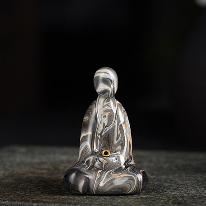 Buddha Stones Mini Formless Buddha Ebony Wood Lacquer Craft Peace Incense Stick Holder Decoration - Gray(Random Gray Color) - image 16