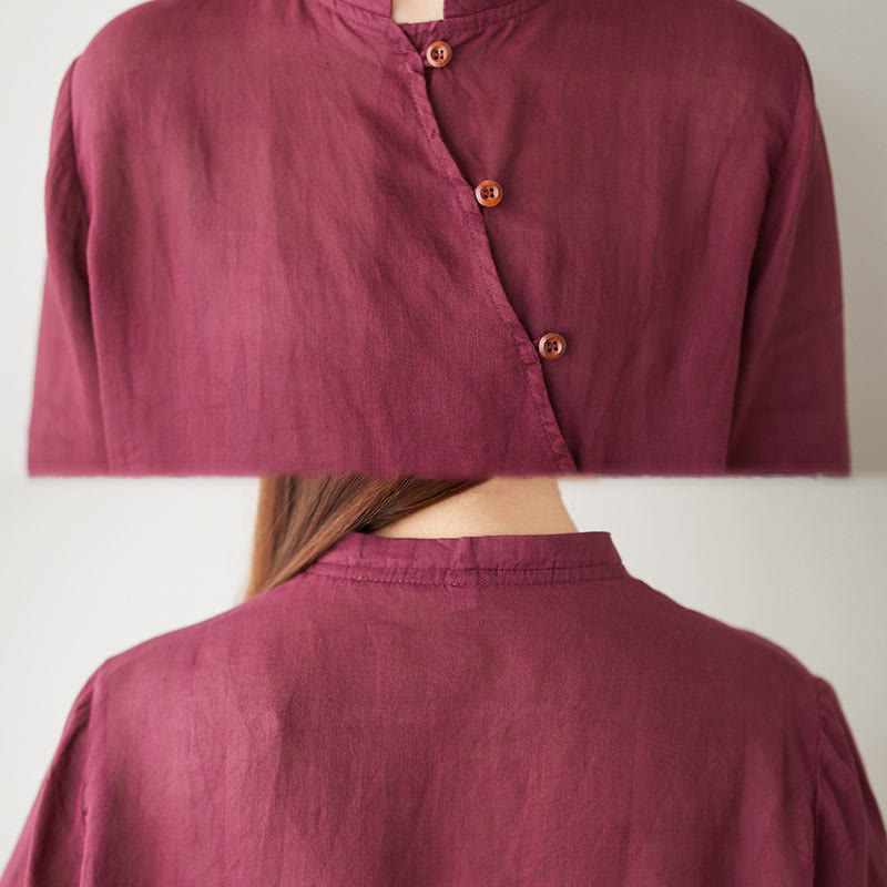 Buddha Stones Casual 2pcs Plain Three Quarter Sleeve Slanted Collar Shirt Top Wide Leg Pants With Pockets Meditation Zen Tai Chi Clothing Women's Set - image 14