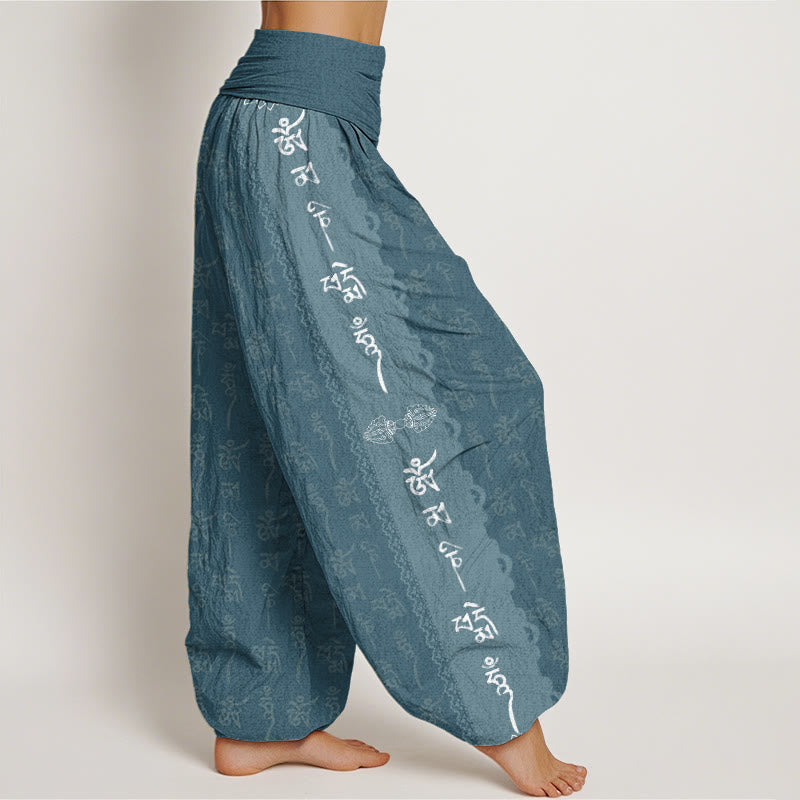Buddha Stones Cotton Om Mani Padme Hum Pattern Women's Elastic Waist Harem Pants - image 6