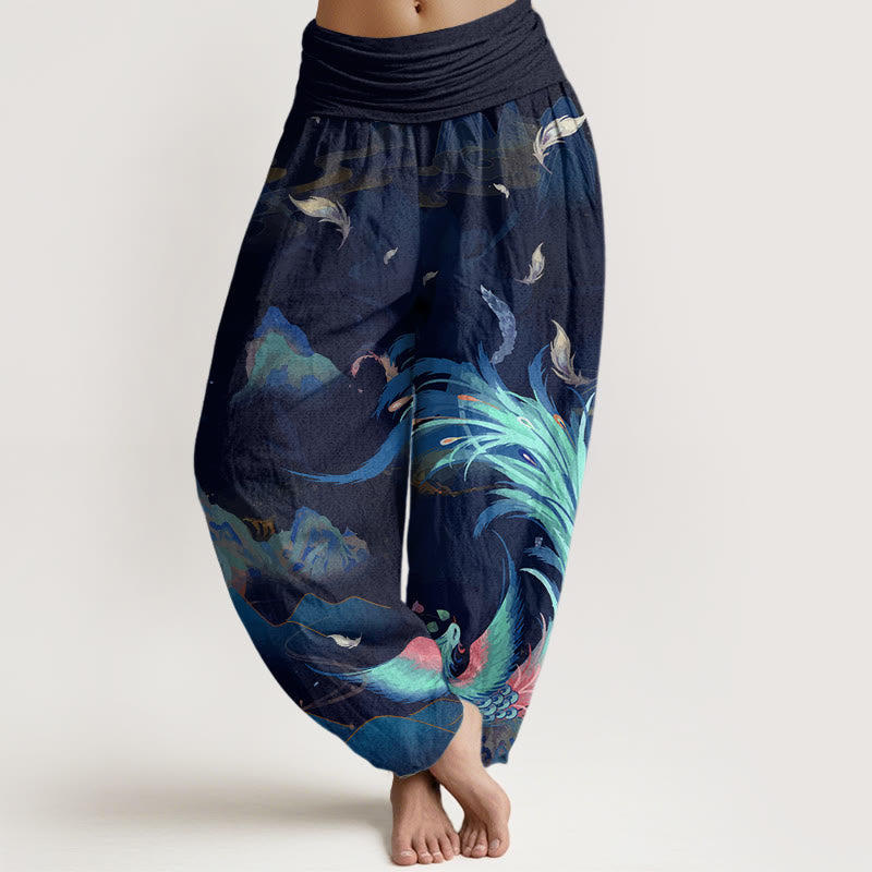 Buddha Stones Cotton Phoenix Mountain Cloud Pattern Women's Elastic Waist Harem Pants - MidnightBlue - US22，UK/AU26，EU54 (6XL) - image 7