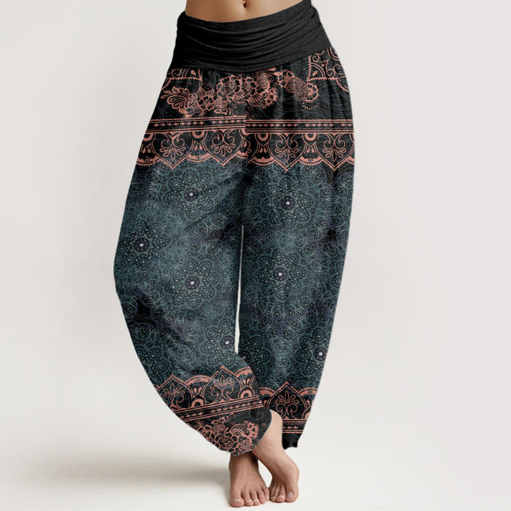 Buddha Stones Pure Cotton Elegant Mandala Flowers Design Women's Elastic Waist Harem Pants - DarkCyan - US22，UK/AU26，EU54 (6XL) - image 0