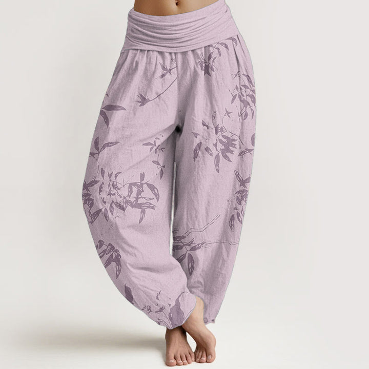 Buddha Stones Pure Cotton Branch Pattern Women's Elastic Waist Harem Pants - Pink - US22，UK/AU26，EU54 (6XL) - image 8