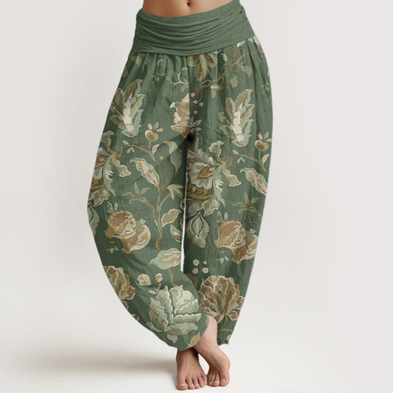 Buddha Stones Pure Cotton Casual Blooming Flowers Buds Design Women's Elastic Waist Harem Pants - DarkSeaGreen - US22，UK/AU26，EU54 (6XL) - image 5