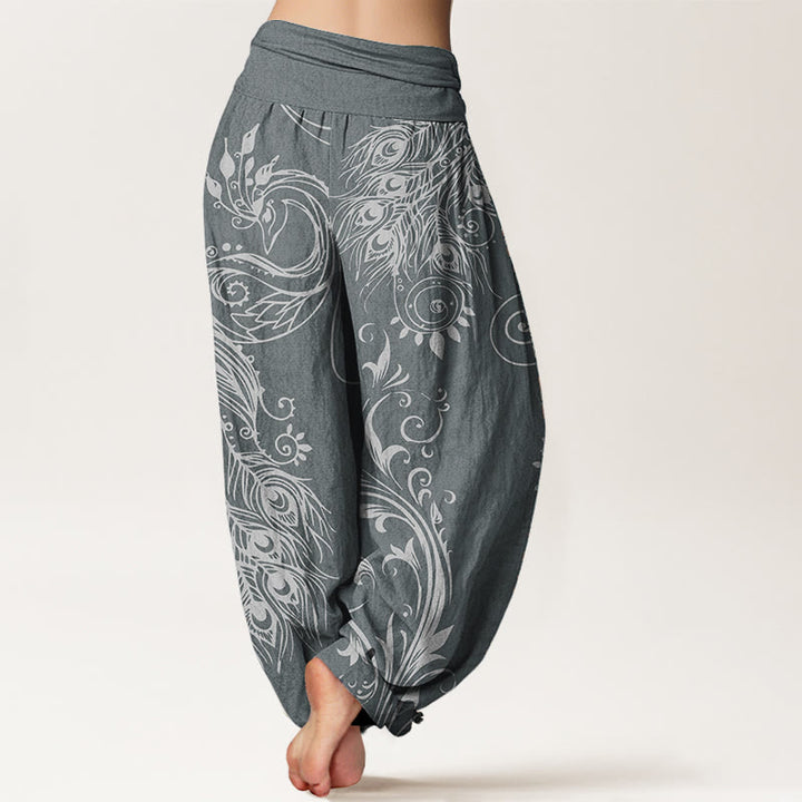 Buddha Stones Pure Cotton Casual Peacock Design Women's Elastic Waist Harem Pants - image 6