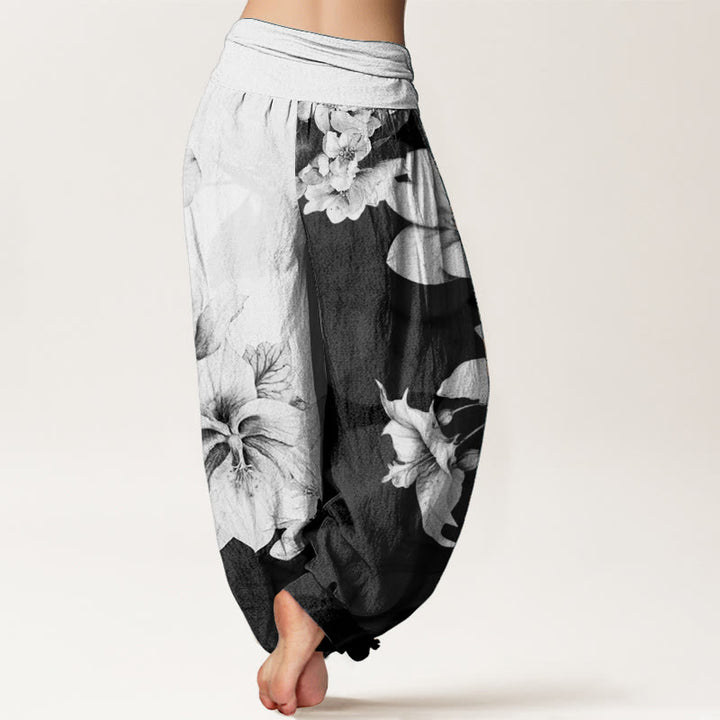 Buddha Stones Pure Cotton Camellia Pattern Women's Elastic Waist Harem Pants - image 1