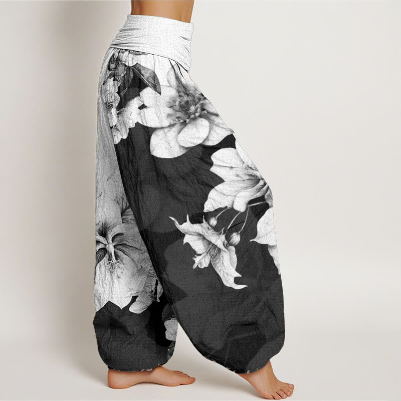 Buddha Stones Pure Cotton Camellia Pattern Women's Elastic Waist Harem Pants - image 2