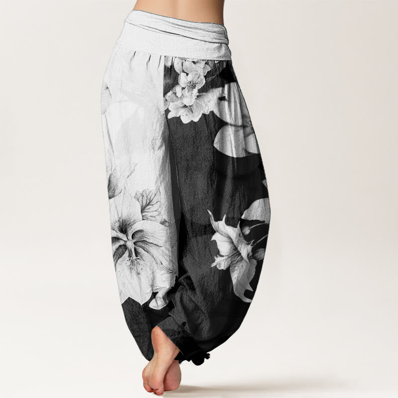 Buddha Stones Pure Cotton Camellia Pattern Women's Elastic Waist Harem Pants - image 1