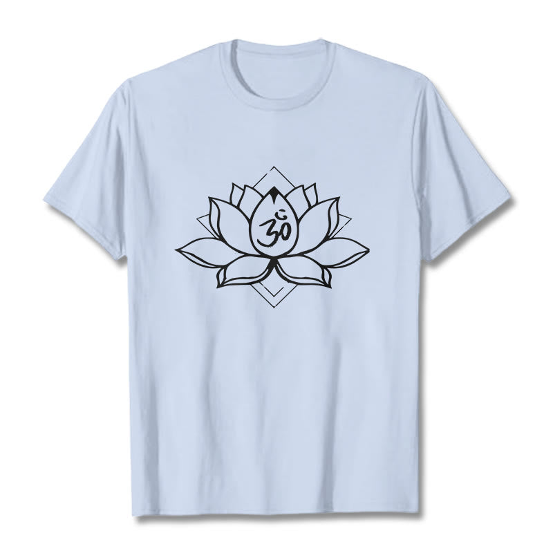 Buddha Stones Blooming Lotus Om Sanskrit Pattern Cotton Tee T-shirt - LightCyan - 2XL - image 18