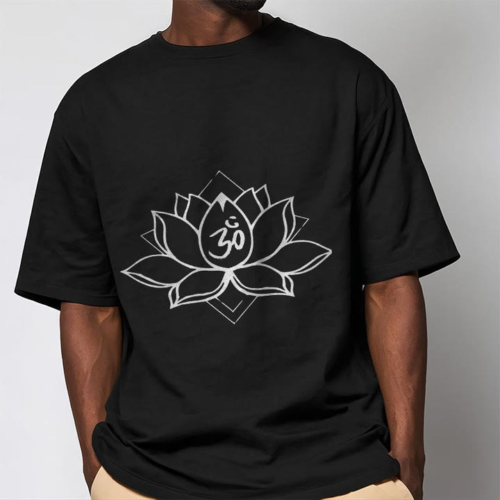 Buddha Stones Blooming Lotus Om Sanskrit Pattern Cotton Tee T-shirt - image 1
