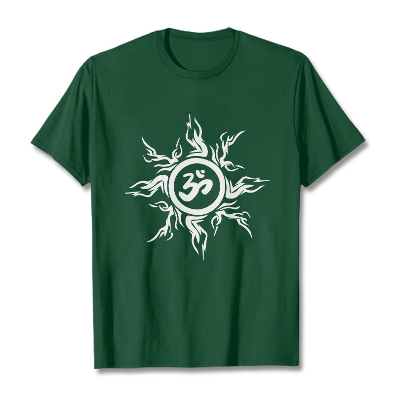 Buddha Stones Sunburst Pattern Surrounding An Om Symbol Pattern Cotton Tee T-shirt - ForestGreen - 2XL - image 10