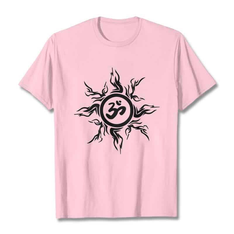 Buddha Stones Sunburst Pattern Surrounding An Om Symbol Pattern Cotton Tee T-shirt - LightPink - 2XL - image 12