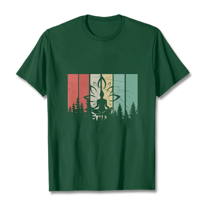 Buddha Stones Buddha Statue Meditating In Lotus Position Shadow Pattern Cotton Tee T-shirt - ForestGreen - 2XL - image 10