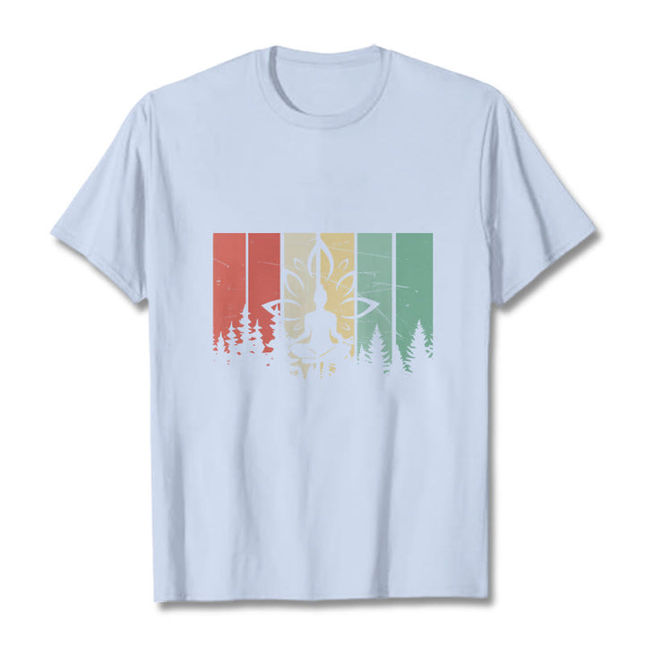 Buddha Stones Buddha Statue Meditating In Lotus Position Shadow Pattern Cotton Tee T-shirt - LightCyan - 2XL - image 18