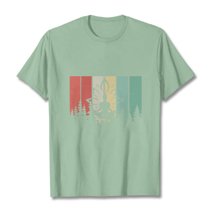 Buddha Stones Buddha Statue Meditating In Lotus Position Shadow Pattern Cotton Tee T-shirt - PaleGreen - 2XL - image 14