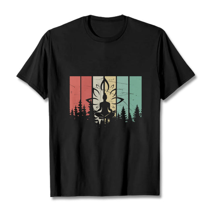 Buddha Stones Buddha Statue Meditating In Lotus Position Shadow Pattern Cotton Tee T-shirt - Black - 2XL - image 0