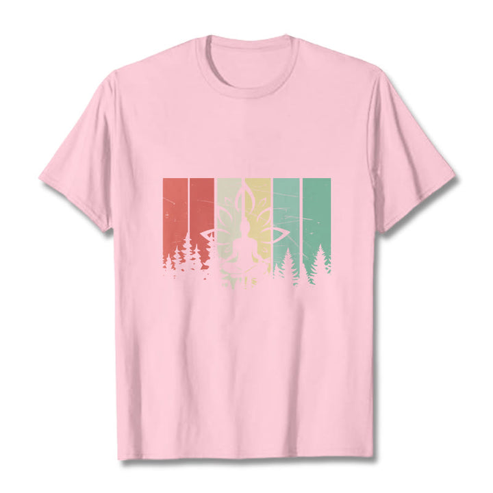 Buddha Stones Buddha Statue Meditating In Lotus Position Shadow Pattern Cotton Tee T-shirt - LightPink - 2XL - image 12