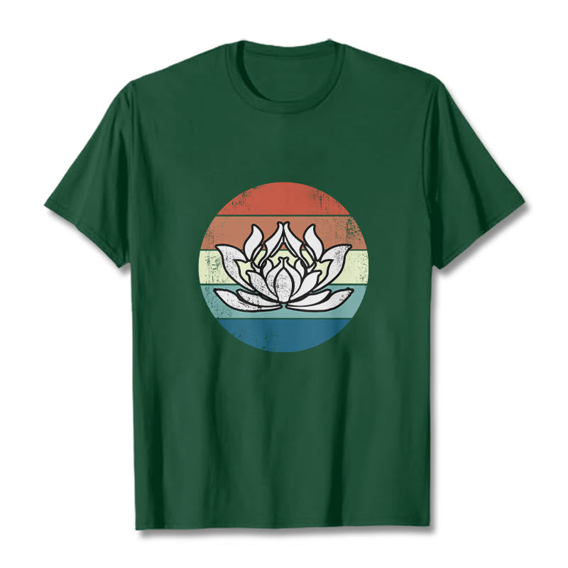 Buddha Stones Blooming Lotus Colorful Striped Pattern Cotton Tee T-shirt - ForestGreen - 2XL - image 10
