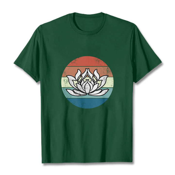 Buddha Stones Blooming Lotus Colorful Striped Pattern Cotton Tee T-shirt - ForestGreen - 2XL - image 10