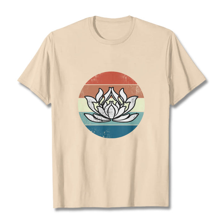 Buddha Stones Blooming Lotus Colorful Striped Pattern Cotton Tee T-shirt - Bisque - 2XL - image 8