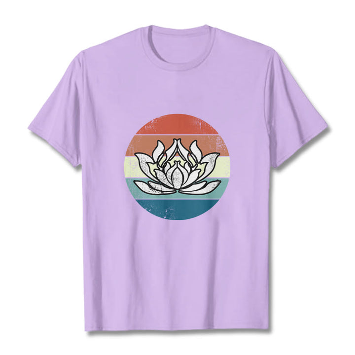 Buddha Stones Blooming Lotus Colorful Striped Pattern Cotton Tee T-shirt - Plum - 2XL - image 16