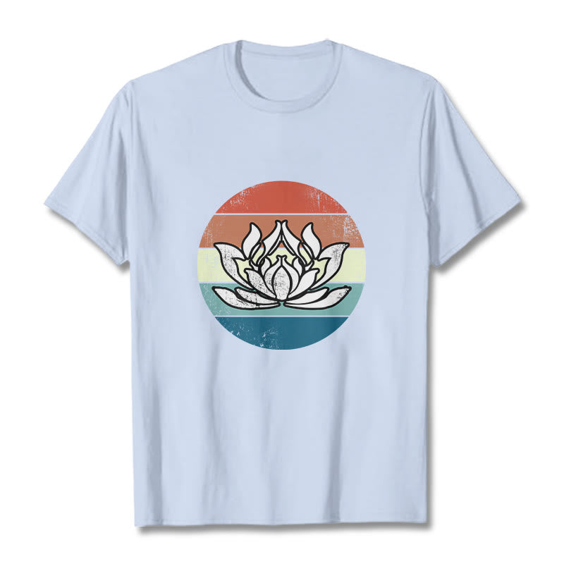 Buddha Stones Blooming Lotus Colorful Striped Pattern Cotton Tee T-shirt - LightCyan - 2XL - image 18