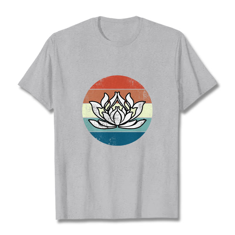 Buddha Stones Blooming Lotus Colorful Striped Pattern Cotton Tee T-shirt - LightGrey - 2XL - image 19
