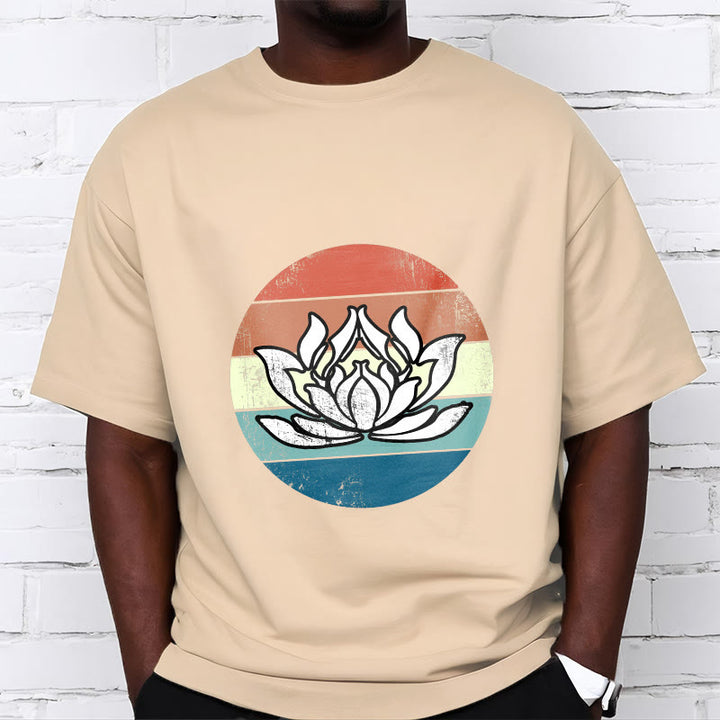 Buddha Stones Blooming Lotus Colorful Striped Pattern Cotton Tee T-shirt - image 9