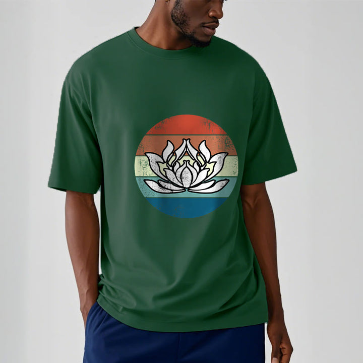 Buddha Stones Blooming Lotus Colorful Striped Pattern Cotton Tee T-shirt - image 11